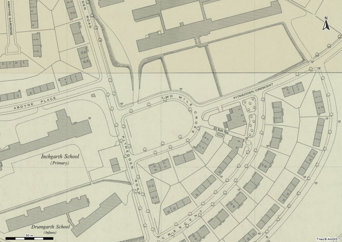A black and white OS map showing Two Mile Cross.