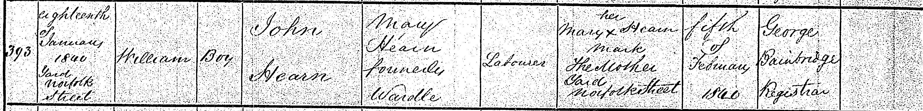 William Hearn's birth record