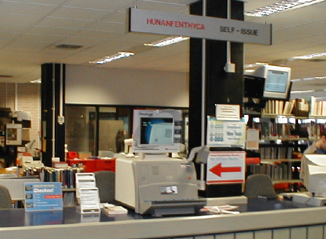A library self-issue machine in Aberystwyth, 2003